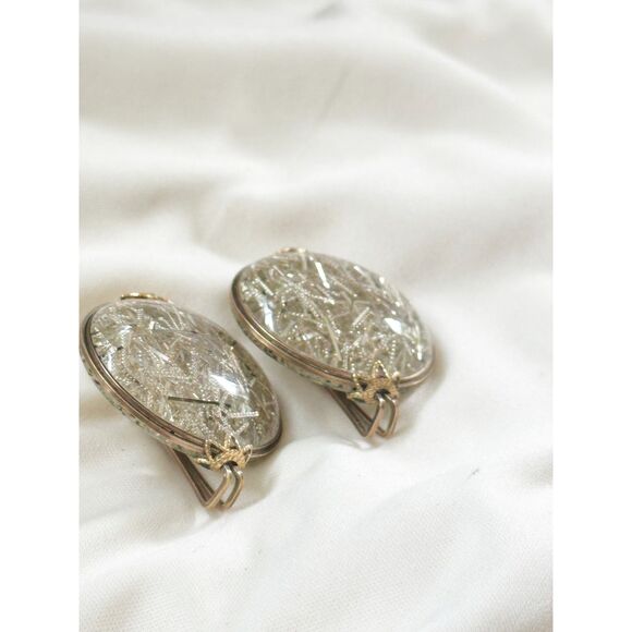 Hillcraft Silver Confetti Lucite Earrings Slide On Backs GF wire - Picture 2 of 5